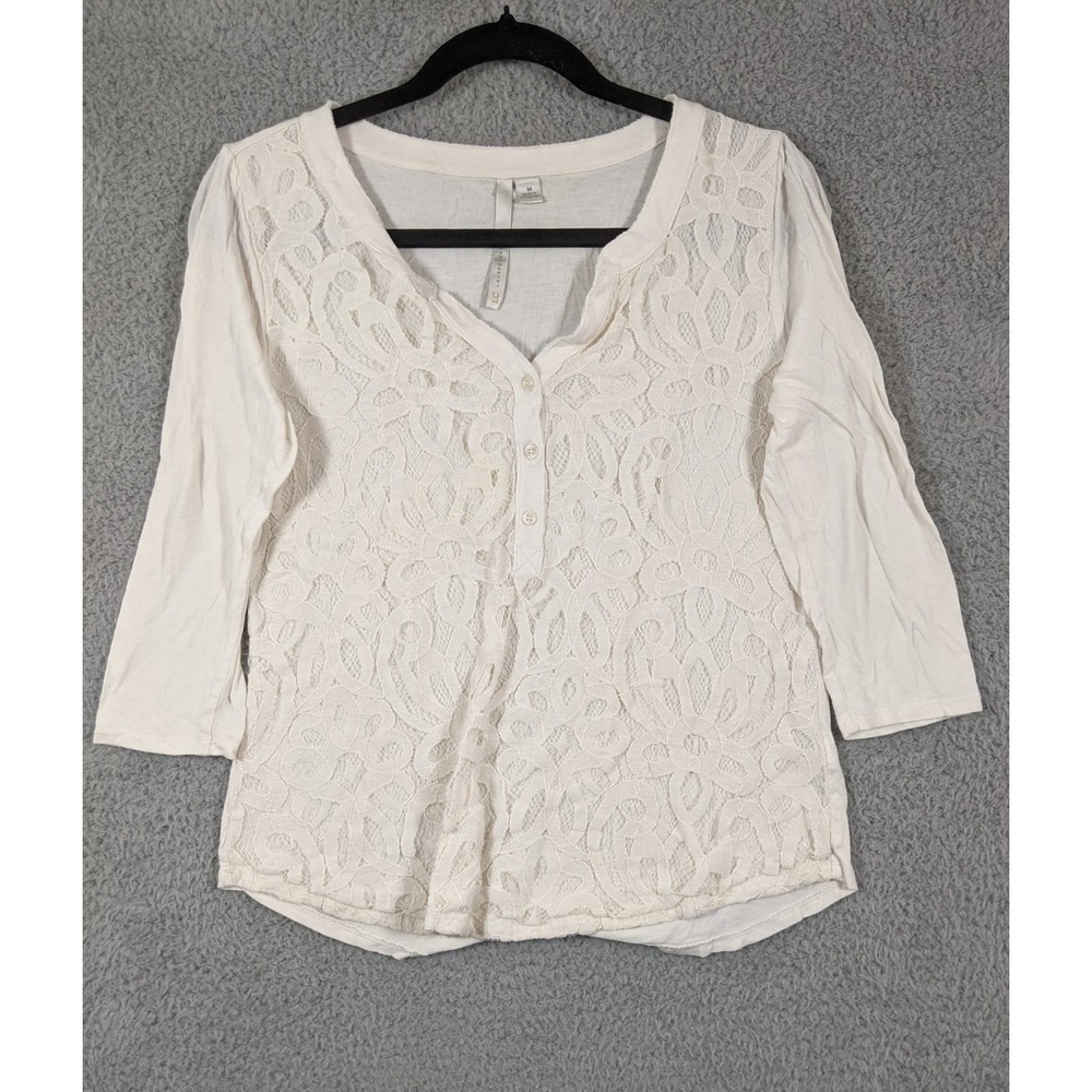 Lauren Conrad Blouse Womens M Ivory Floral Lace Rayon Cottagecore Boho Romantic